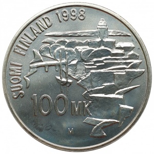 Реверс монеты Финляндия, 100 марок, 1998, Крепость Свеаборг