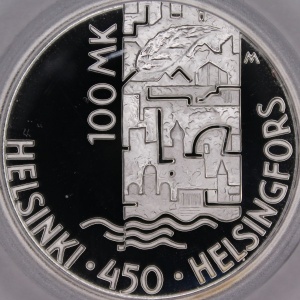 Реверс монеты Финляндия, 100 марок, 2000, 450 лет Хельсинки
