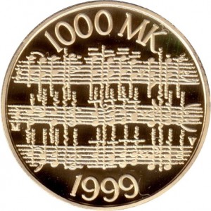 Реверс монеты Финляндия, 1000 марок, 1999, Ян Сибелиус