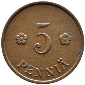 Реверс монеты Финляндия, 5 пенни, 1918-1940