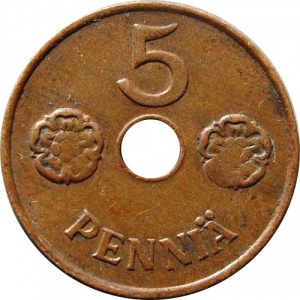 Реверс монеты Финляндия, 5 пенни, 1941-1943