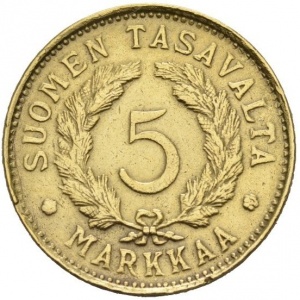 Реверс монеты Финляндия, 5 марок, 1946-1952