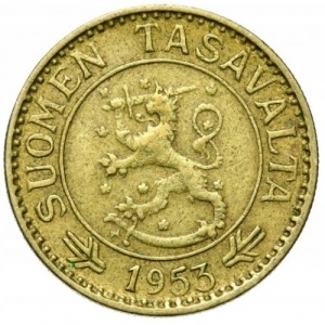 Аверс монеты Финляндия, 10 марок, 1952-1962