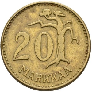Реверс монеты Финляндия, 20 марок, 1952-1962
