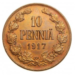 Реверс монеты Финляндия, 10 пенни, 1917