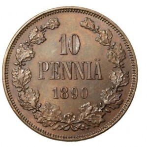 Реверс монеты Финляндия, 10 пенни, 1889-1891