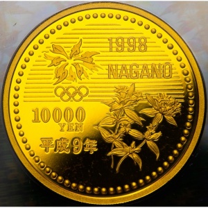 Реверс монеты Япония, 10000 йен, 1997, XVIII зимние Олимпийские Игры, Нагано 1998 - Фигурное катание