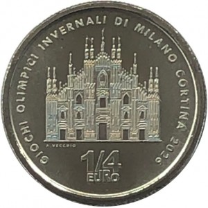 Реверс монеты Италия, ¼ евро, 2025, Зимние Олимпийские игры 2026 - Милан