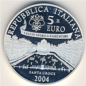 Аверс монеты Италия, 5 евро, 2004, Чемпионат мира по футболу 2006, Германия