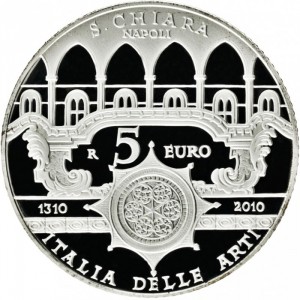 Реверс монеты Италия, 5 евро, 2010, Искусство Италии - Санта-Кьяра, Неаполь