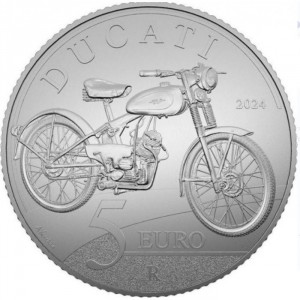 Реверс монеты Италия, 5 евро, 2024, Мотоцикл Ducati Cucciolo