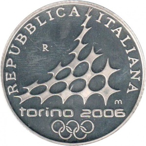 Аверс монеты Италия, 10 евро, 2005, XX зимние Олимпийские игры, Турин 2006 - Хоккей