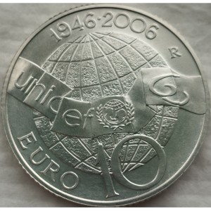 Реверс монеты Италия, 10 евро, 2006, 60 лет ЮНИСЕФ