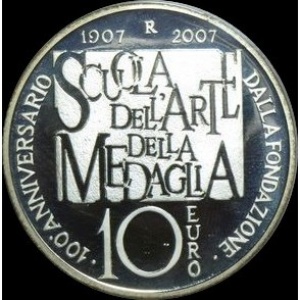 Реверс монеты Италия, 10 евро, 2007, 100 лет Римской школе медальеров
