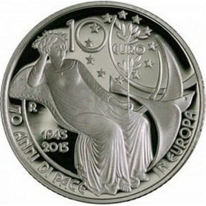 Реверс монеты Италия, 10 евро, 2015, 70 лет миру в Европе