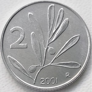Реверс монеты Италия, 2 лиры, 1953-2001