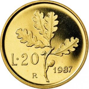 Реверс монеты Италия, 20 лир, 1957-2001