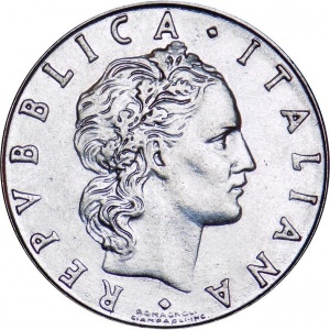 Аверс монеты Италия, 50 лир, 1954-1989