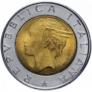 Аверс монеты Италия, 500 лир, 1998, 20 лет IFAD