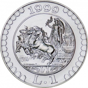 Реверс монеты Италия, 1 лира, 1999, История лиры - лира 1915 года