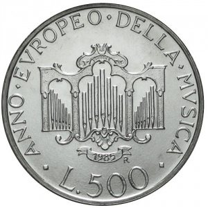 Реверс монеты Италия, 500 лир, 1985, Год музыки