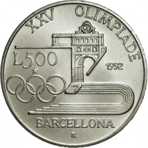 Реверс монеты Италия, 500 лир, 1992, XXV Летние Олимпийские игры, Барселона 1992