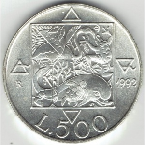 Реверс монеты Италия, 500 лир, 1992, Флора и фауна