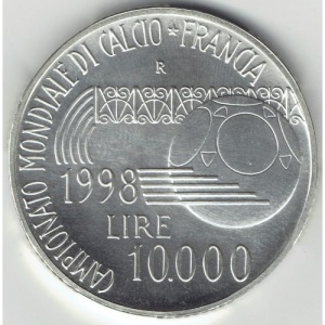 Реверс монеты Италия, 10.000 лир, 1998, Чемпионат мира по футболу 1998