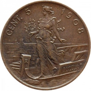 Реверс монеты Италия, 5 чентезимо, 1908-1918