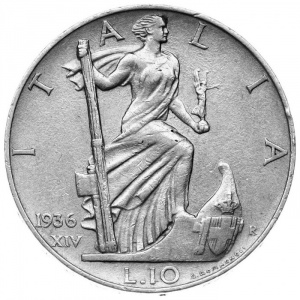 Реверс монеты Италия, 10 лир, 1936