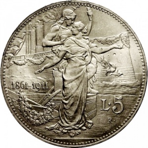 Реверс монеты Италия, 5 лир, 1911, 50 лет Королевству
