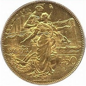 Реверс монеты Италия, 50 лир, 1911, 50 лет Королевству