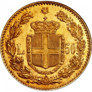 Реверс монеты Италия, 50 лир, 1884-1891