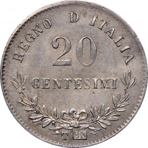 Реверс монеты Италия, 20 чентезимо, 1863-1867