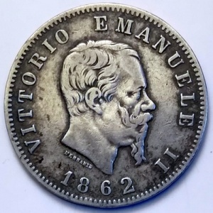 Аверс монеты Италия, 1 лира, 1861-1862