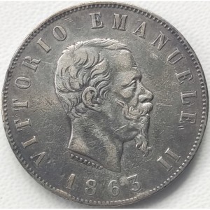 Аверс монеты Италия, 2 лиры, 1863