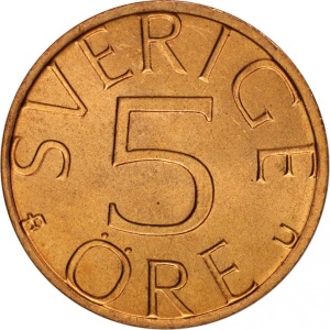 Реверс монеты Швеция, 5 эре, 1976-1984