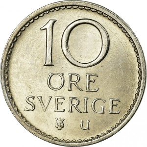 Реверс монеты Швеция, 10 эре, 1962-1973