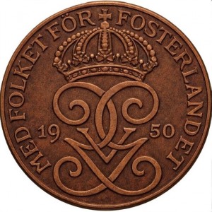 Аверс монеты Швеция, 1 эре, 1910-1950