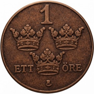 Реверс монеты Швеция, 1 эре, 1910-1950