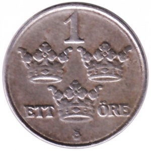Реверс монеты Швеция, 1 эре, 1917-1919