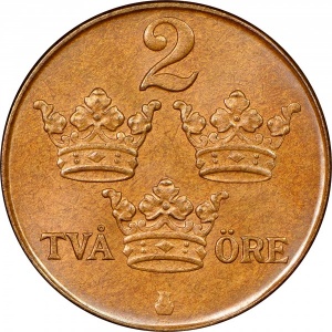 Реверс монеты Швеция, 2 эре, 1909-1950