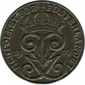 Аверс монеты Швеция, 2 эре, 1917-1919
