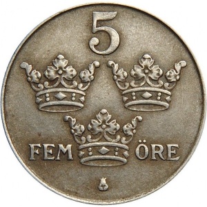 Реверс монеты Швеция, 5 эре, 1942-1950