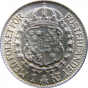 Реверс монеты Швеция, 1 крона, 1910-1942