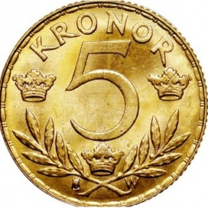 Реверс монеты Швеция, 5 крон, 1920