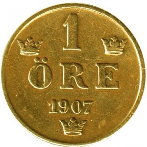 Реверс монеты Швеция, 1 эре, 1906-1907