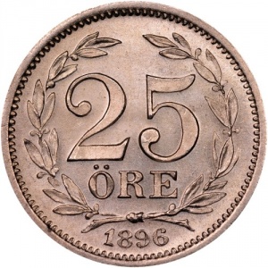 Реверс монеты Швеция, 25 эре, 1874-1905