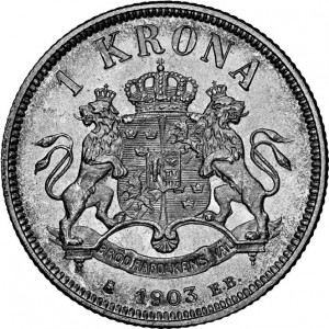 Реверс монеты Швеция, 1 крона, 1890-1904