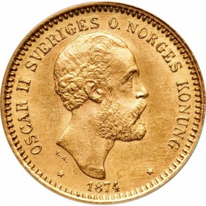 Аверс монеты Швеция, 10 крон, 1873-1876